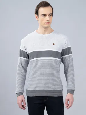 Men's Grey Striped Full Sleeve Sweater