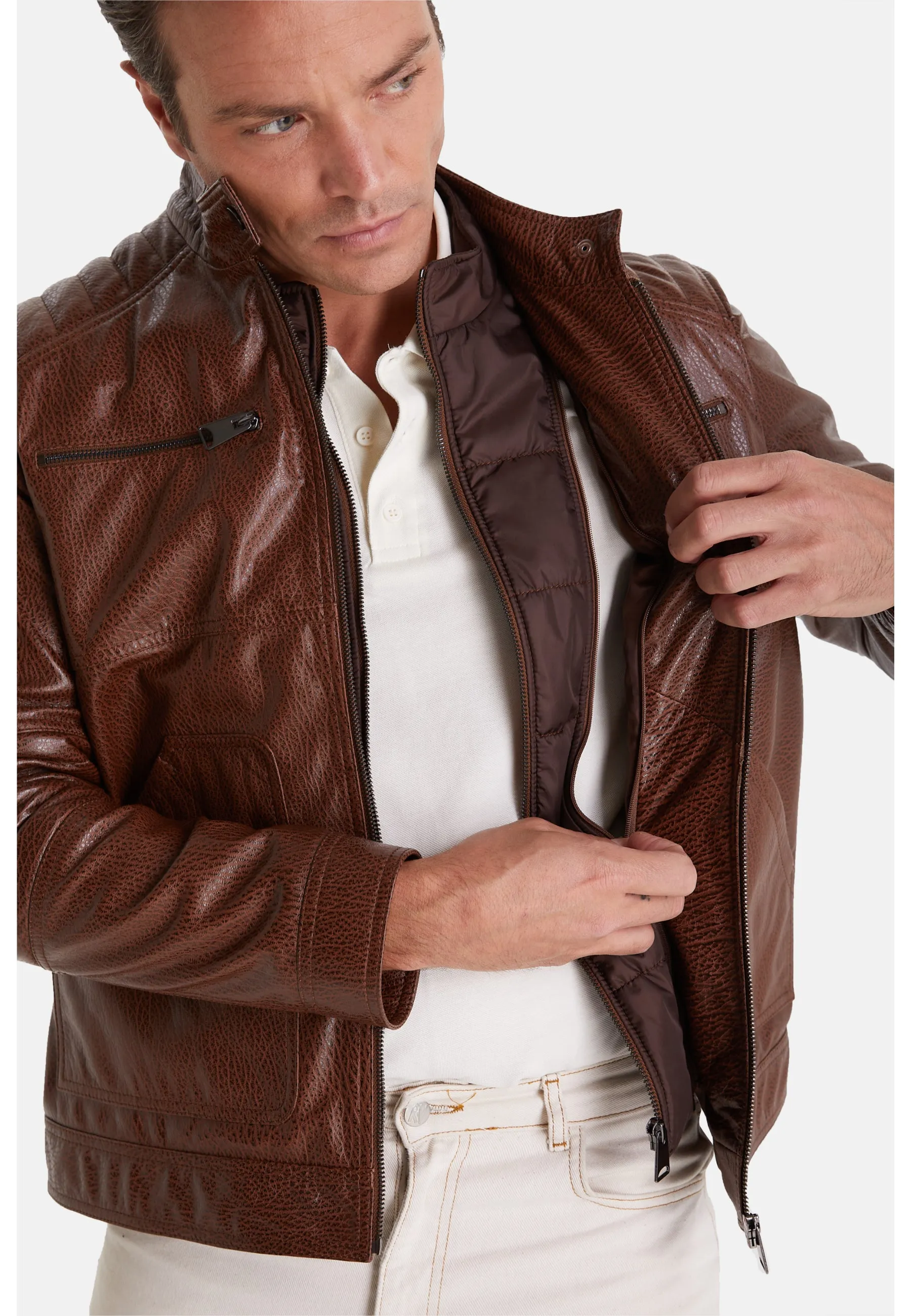 Men's Leather Jacket, Elephant Brown