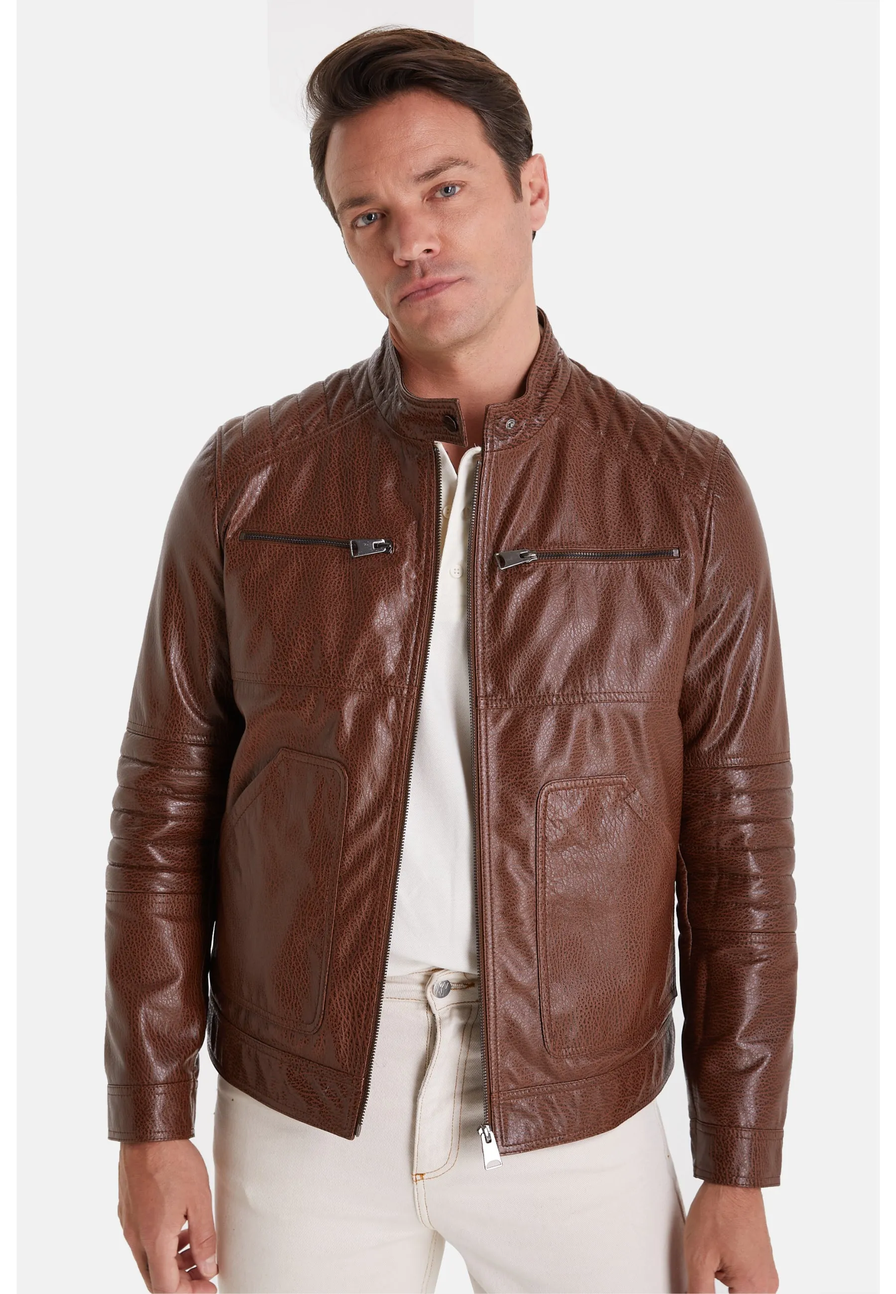 Men's Leather Jacket, Elephant Brown