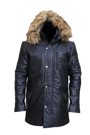 Men's Leather Parka Jacket Black