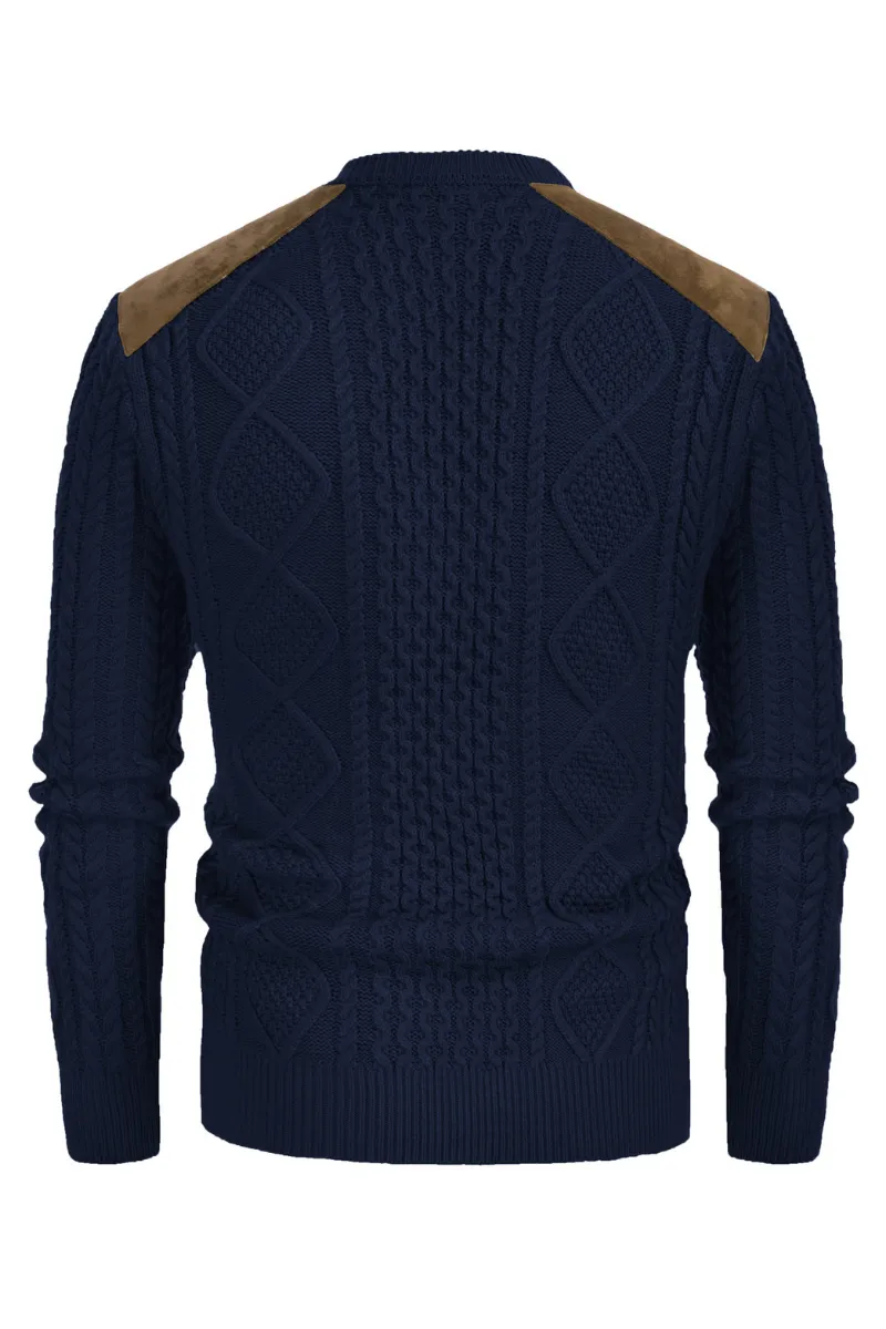 Men's Military Pullover Sweater Crewneck Vintage Cable Knit Casual Sweater