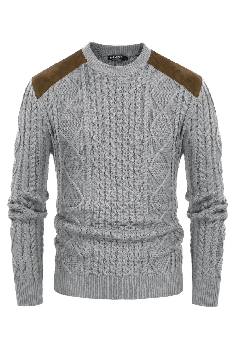 Men's Military Pullover Sweater Crewneck Vintage Cable Knit Casual Sweater