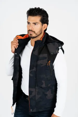 Men's Navy Padded Hooded Vest with Faux Fur Lining | VST8885