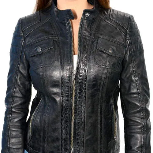 Milwaukee Leather SFL2805 Women's Black Quilted Mandarin Collar Fashion Casual Motorcycle Leather Jacket