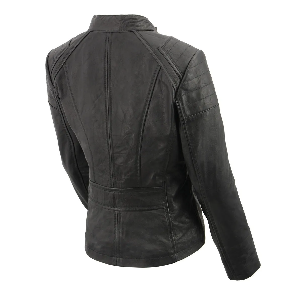 Milwaukee Leather SFL2806 Women's Quilted Black Mandarin Scuba Collar Fashion Casual Leather Jacket