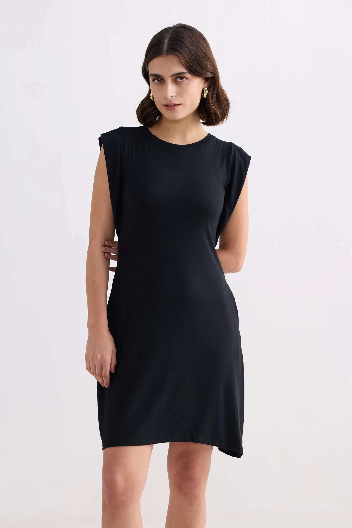 Muscle Tee Short Dress in Black