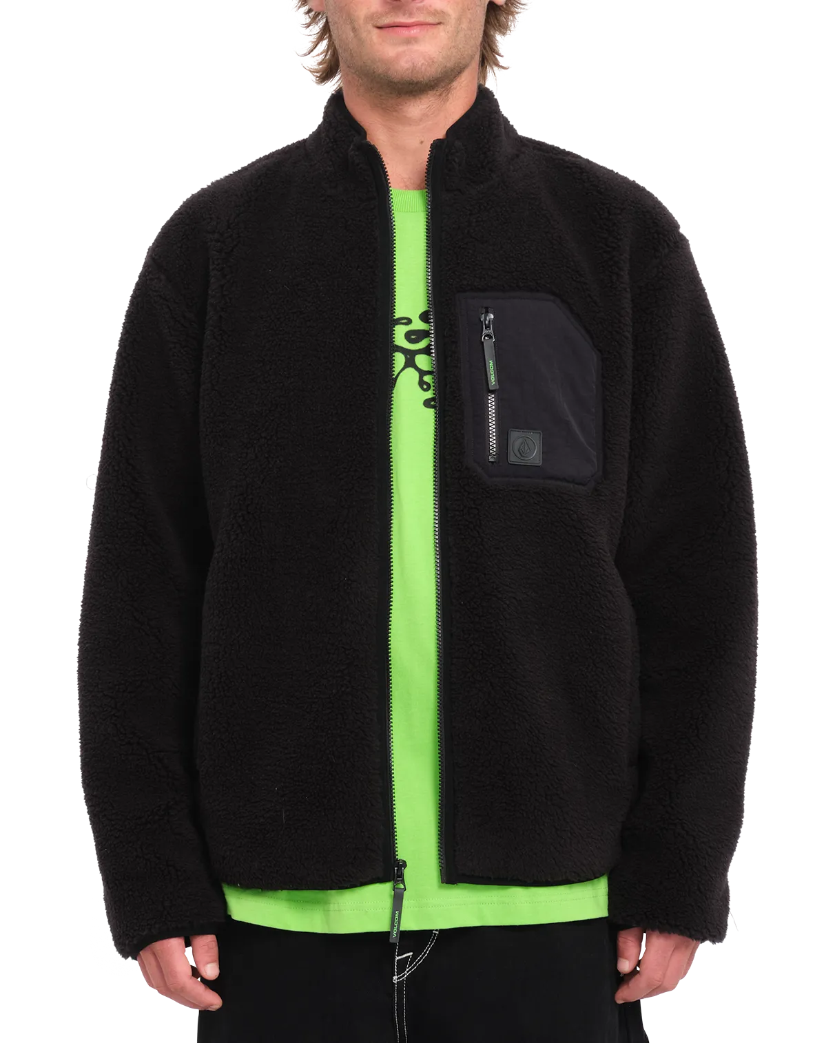 Muzzer Fuzzar Zip Fleece Jacket in Black