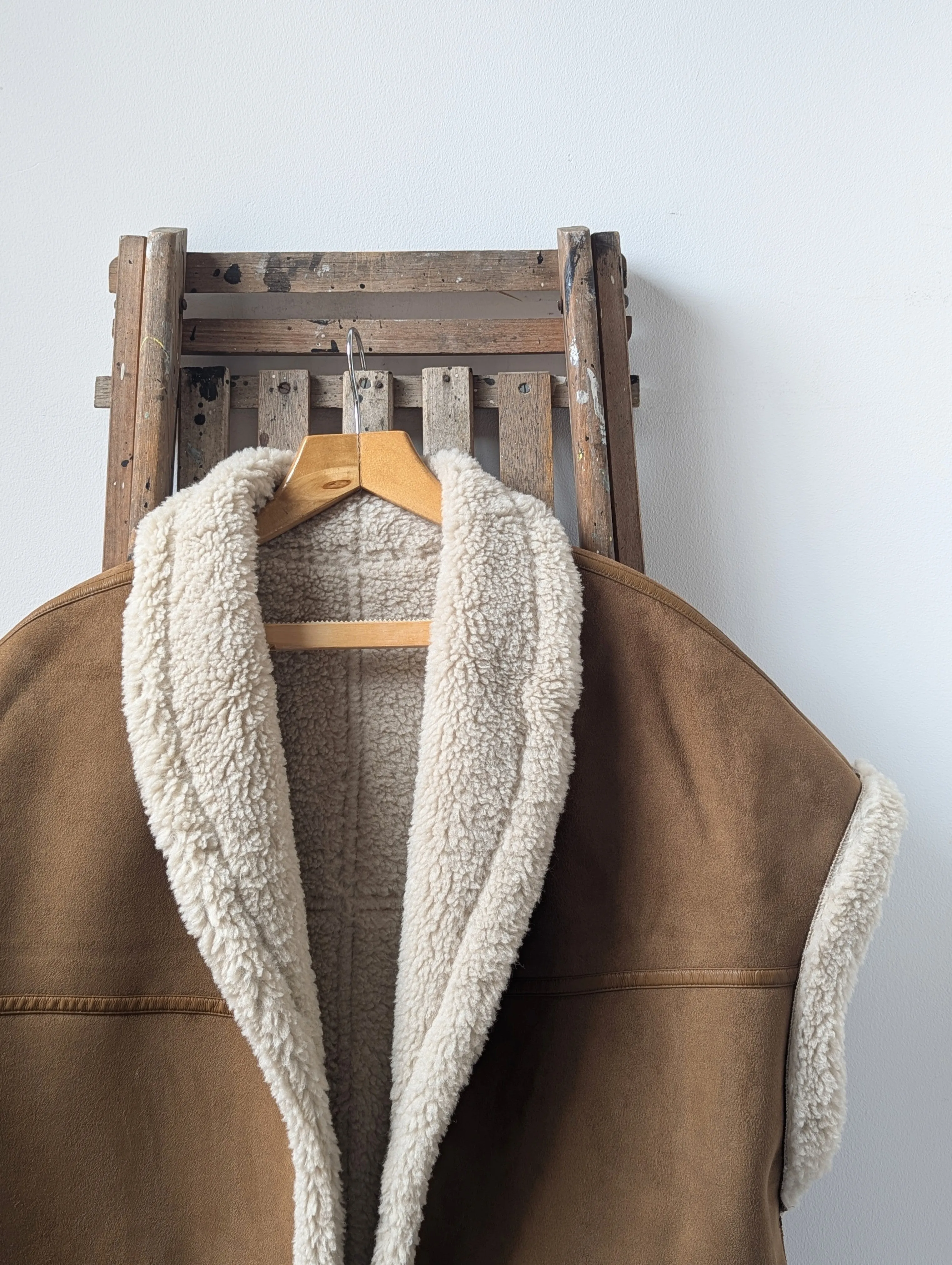 Natalie Oversized Faux-Shearling Tan Gilet