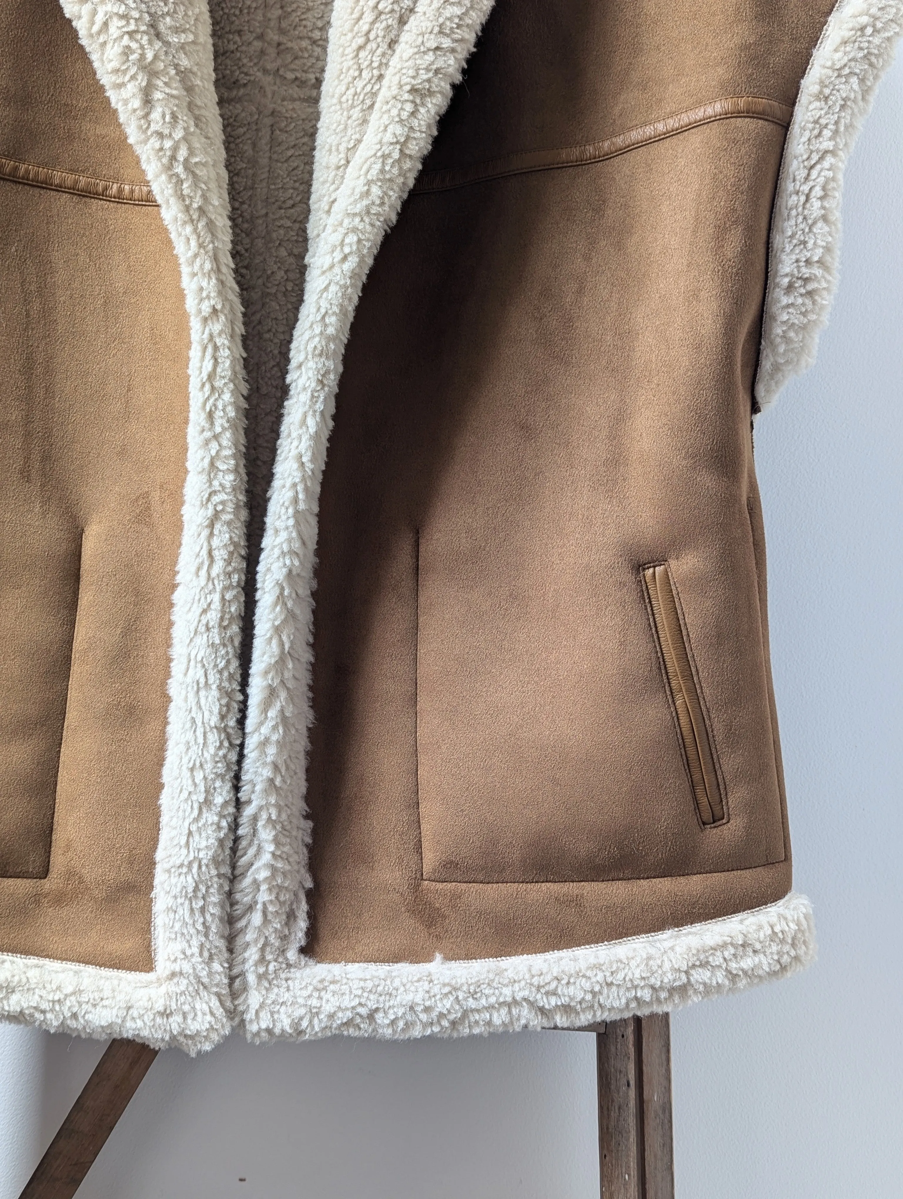 Natalie Oversized Faux-Shearling Tan Gilet