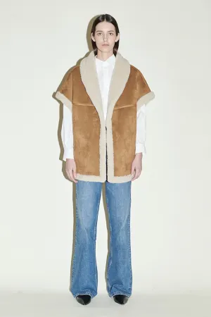 Natalie Oversized Faux-Shearling Tan Gilet