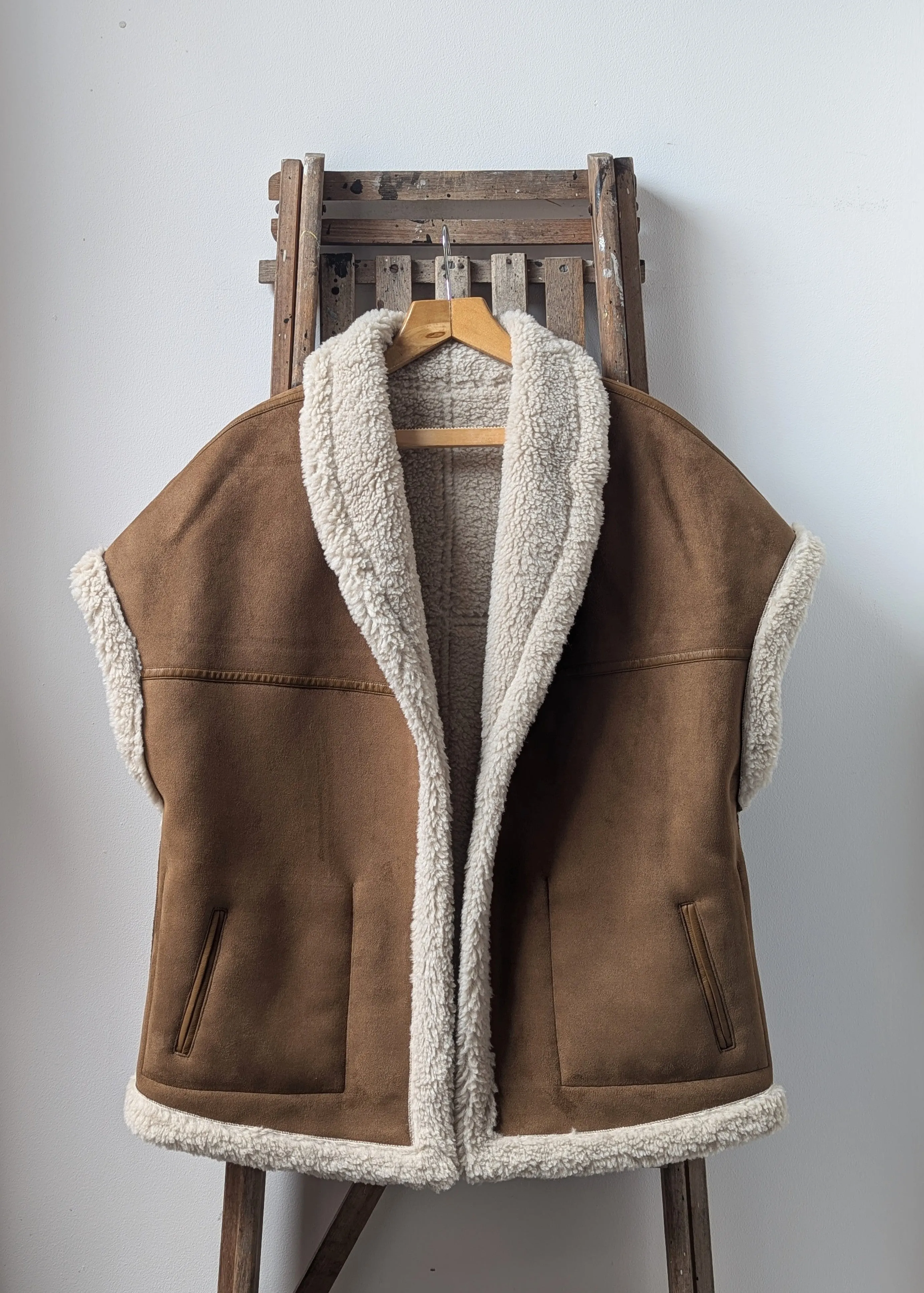 Natalie Oversized Faux-Shearling Tan Gilet