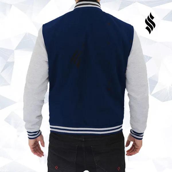 Navy Blue and Gray Varsity Jacket Mens