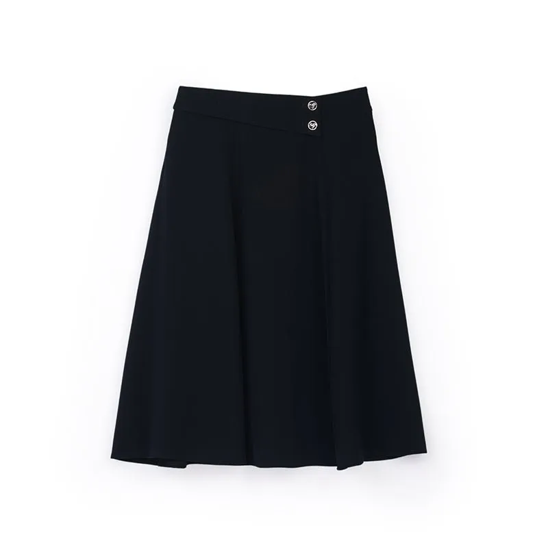 Navy Blue High Waist Flare A-Line Midi Skirt