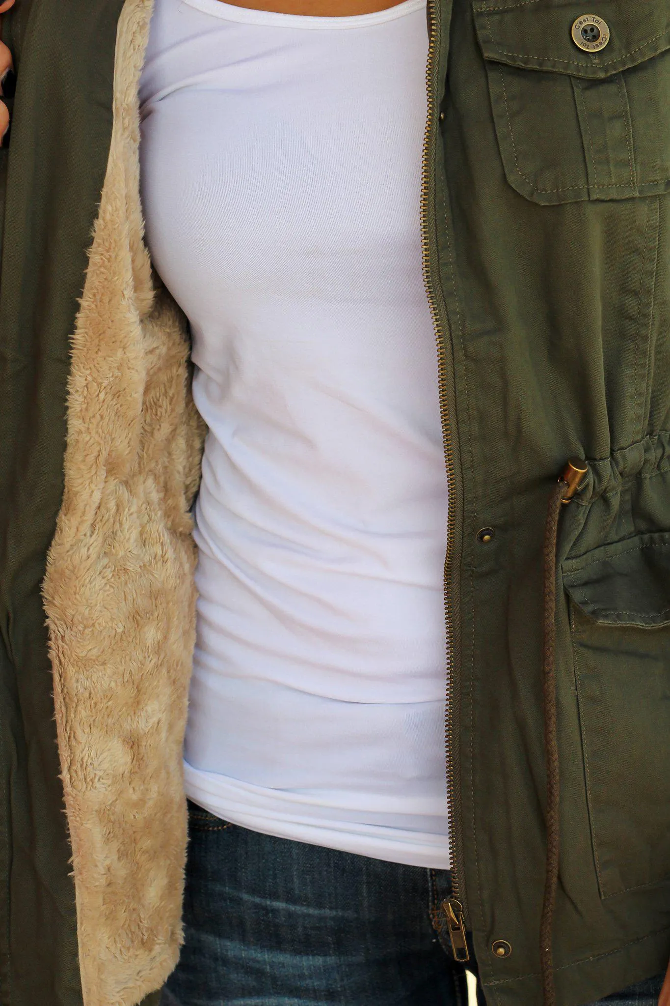 Olive Vest with Fur Lining