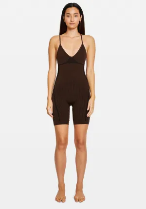 RIB PLAYSUIT CACAO/BLACK