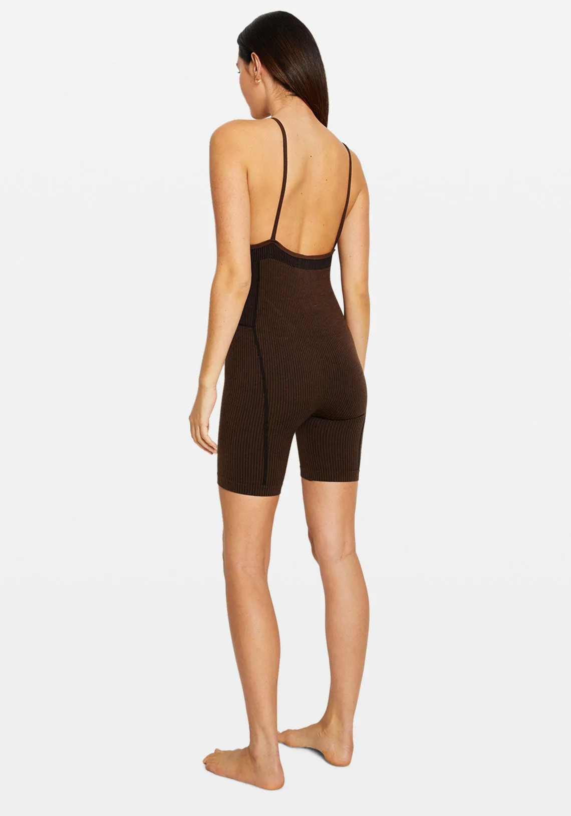 RIB PLAYSUIT CACAO/BLACK