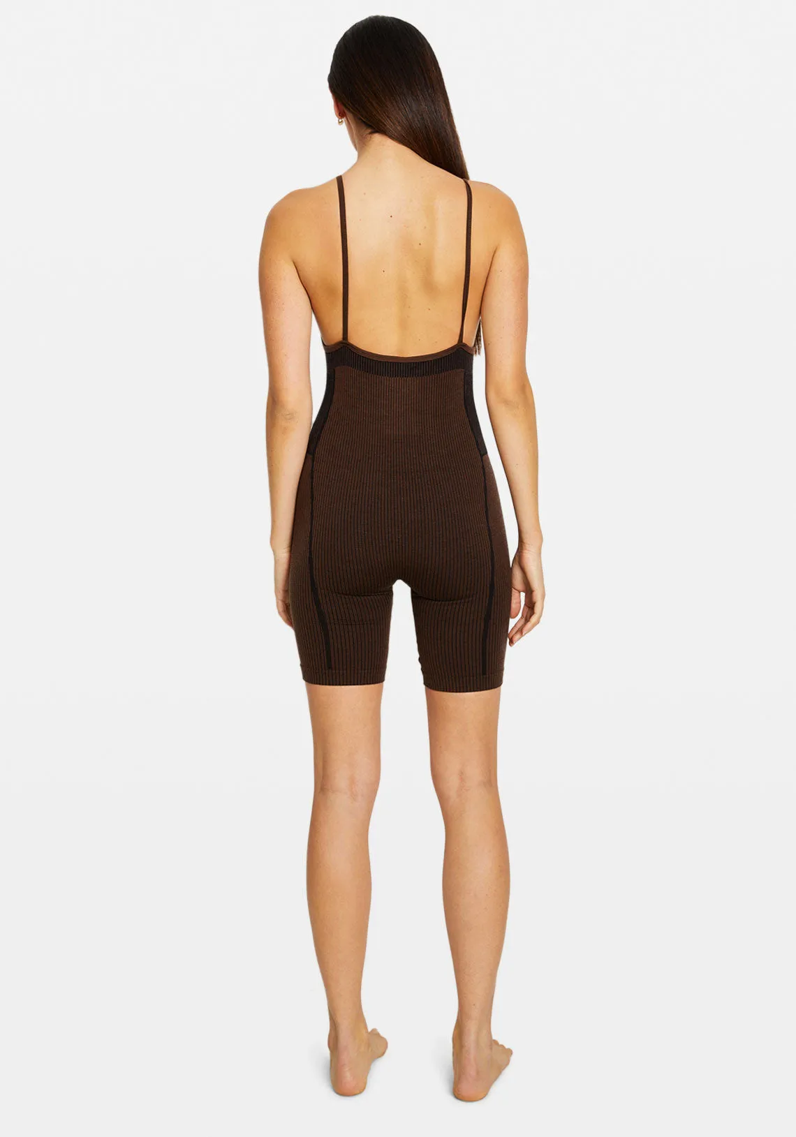 RIB PLAYSUIT CACAO/BLACK