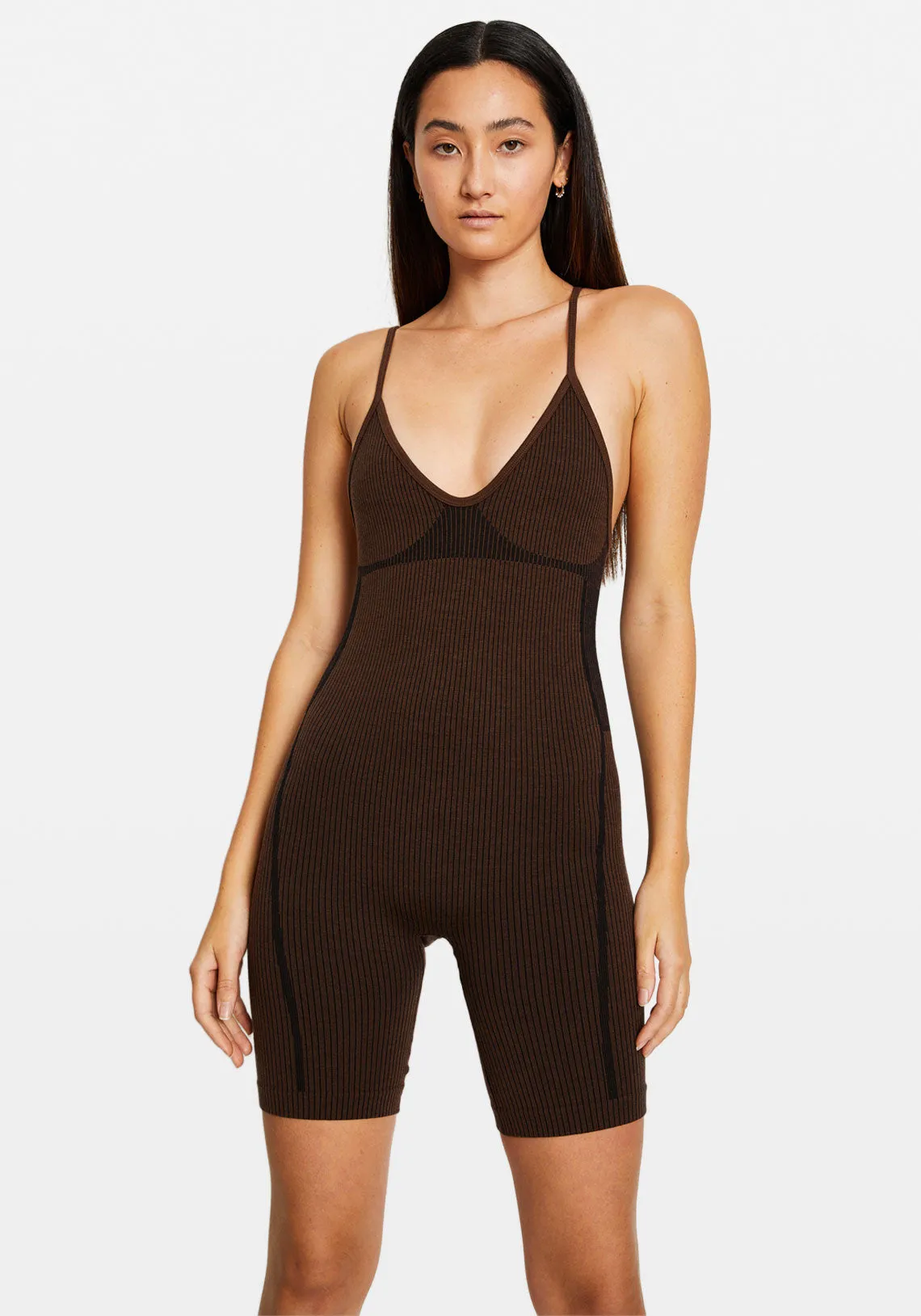 RIB PLAYSUIT CACAO/BLACK