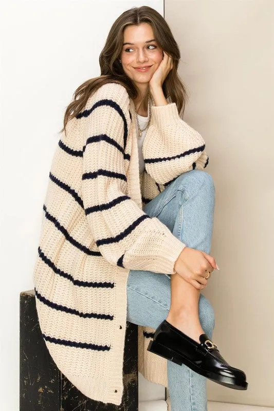 Suzanne Oversized Striped Cardigan Sweater - Brown or Cream