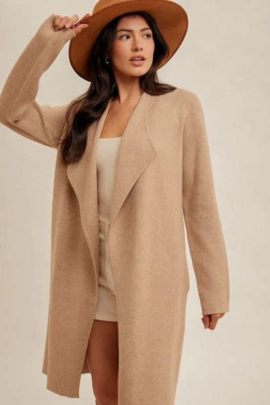 Taupe Drape Collar Cardigan