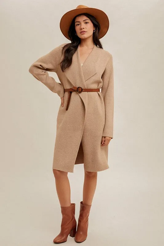 Taupe Drape Collar Cardigan