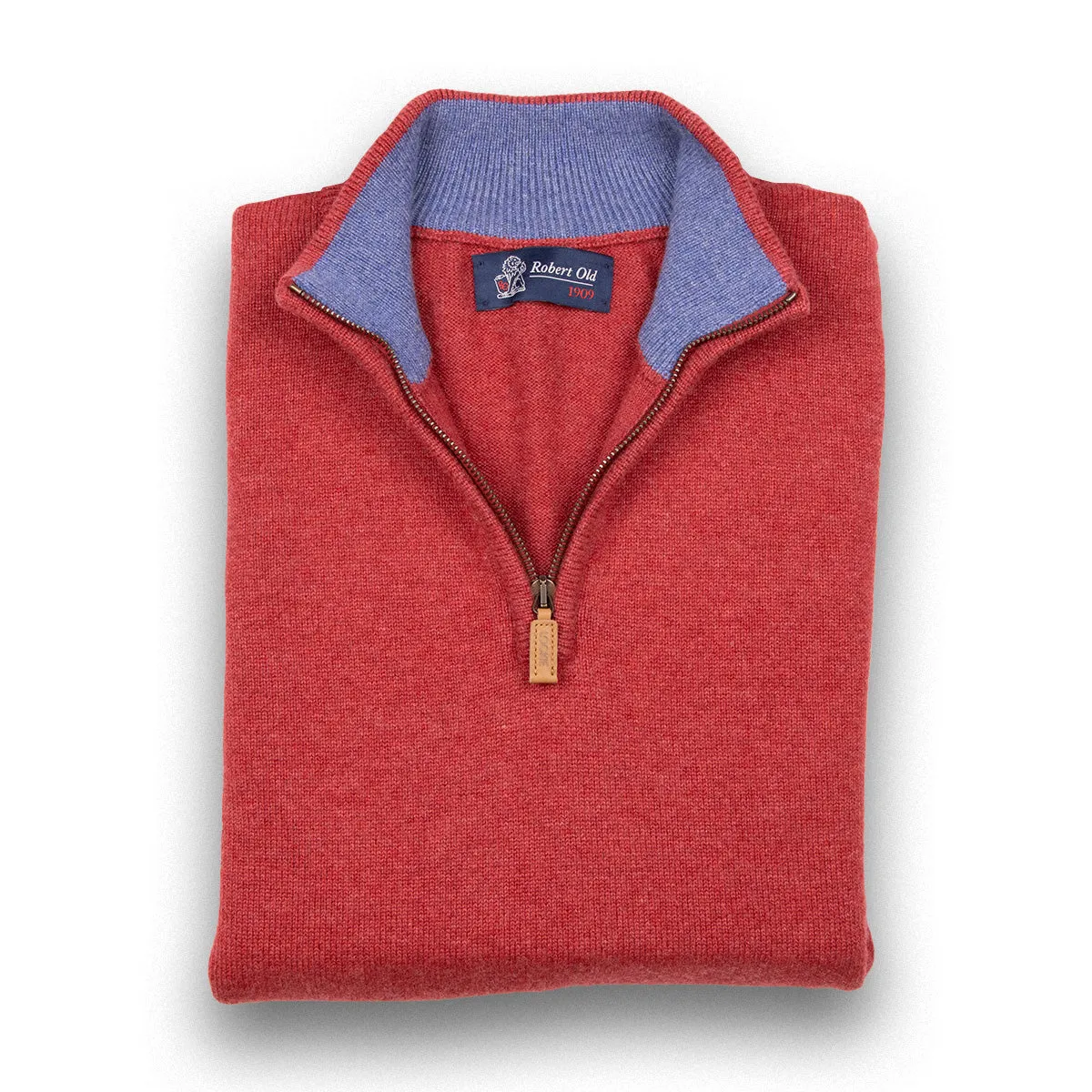 The Bowmore 1/4 Zip Neck Cashmere Sweater - Poppy / Lapis