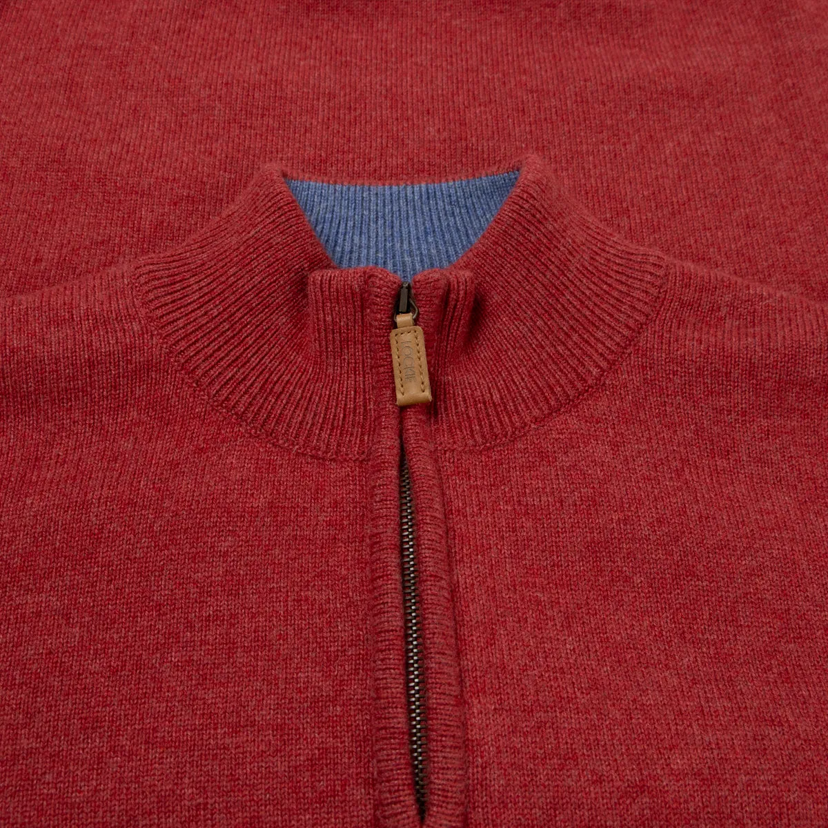 The Bowmore 1/4 Zip Neck Cashmere Sweater - Poppy / Lapis