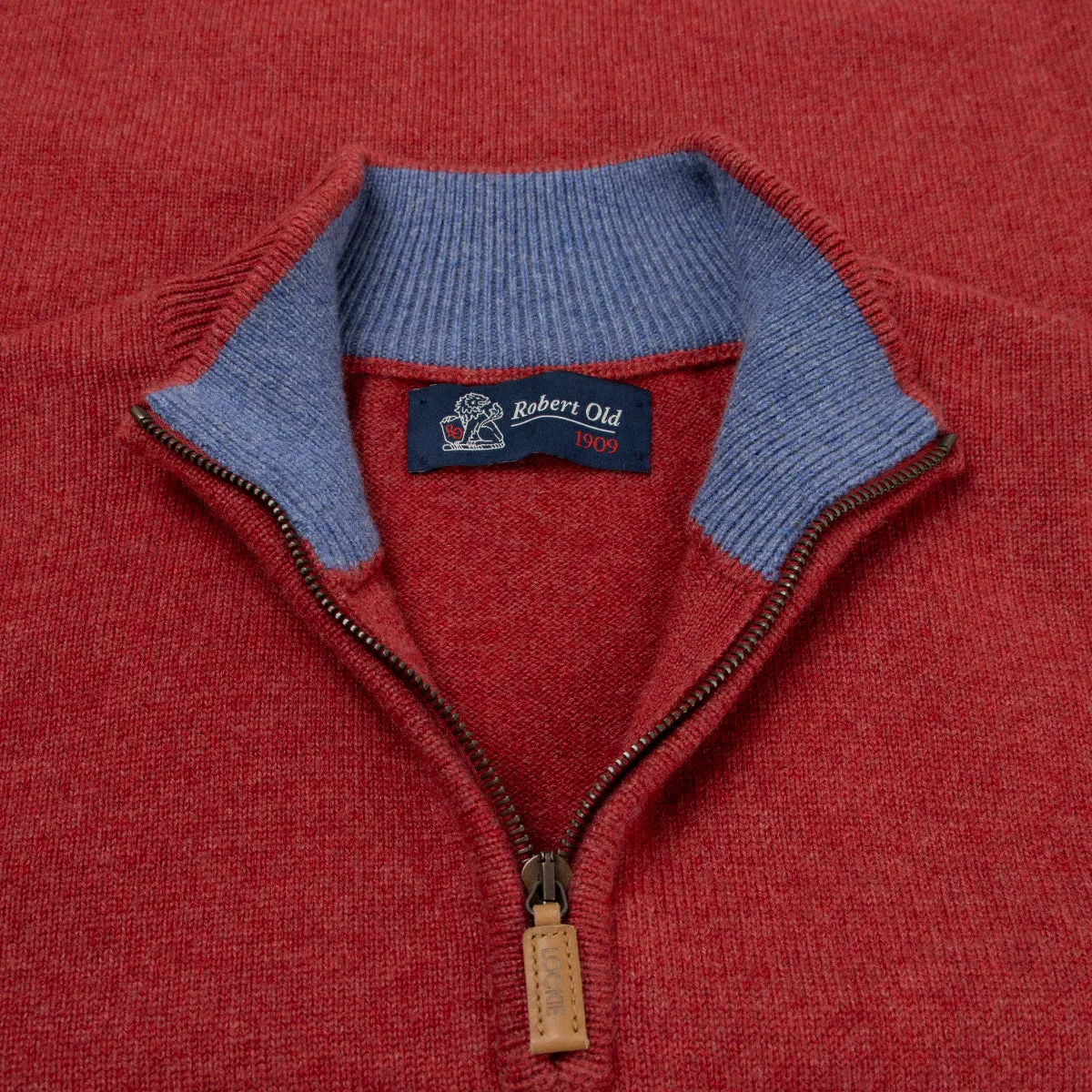 The Bowmore 1/4 Zip Neck Cashmere Sweater - Poppy / Lapis