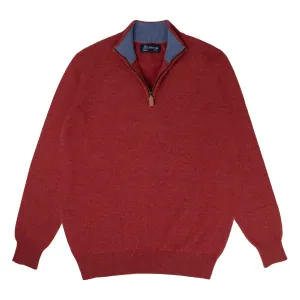 The Bowmore 1/4 Zip Neck Cashmere Sweater - Poppy / Lapis