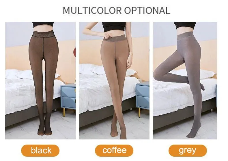 Thermal Stockings Woman Insulated Tights Legs Fake Translucent Warm Plush Lined Elastic Tights Black Sexy Stockings Winter Panty