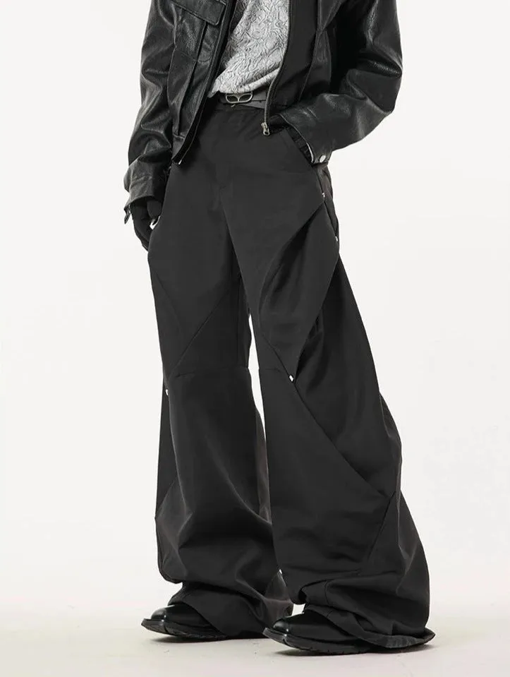 Wide Leg Paneled Pants with Button Detail