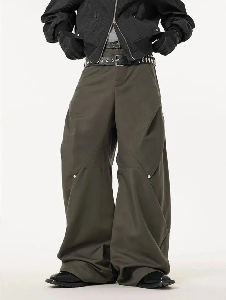 Wide Leg Paneled Pants with Button Detail