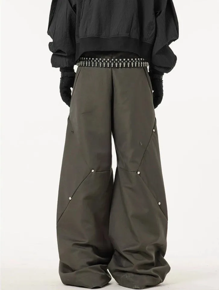 Wide Leg Paneled Pants with Button Detail