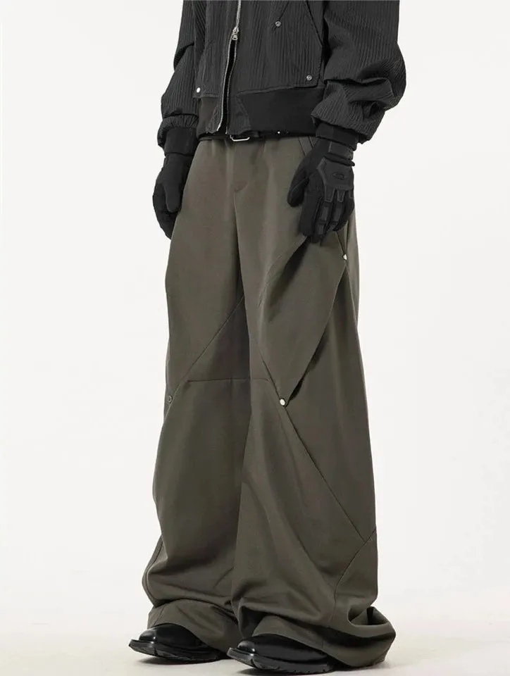 Wide Leg Paneled Pants with Button Detail