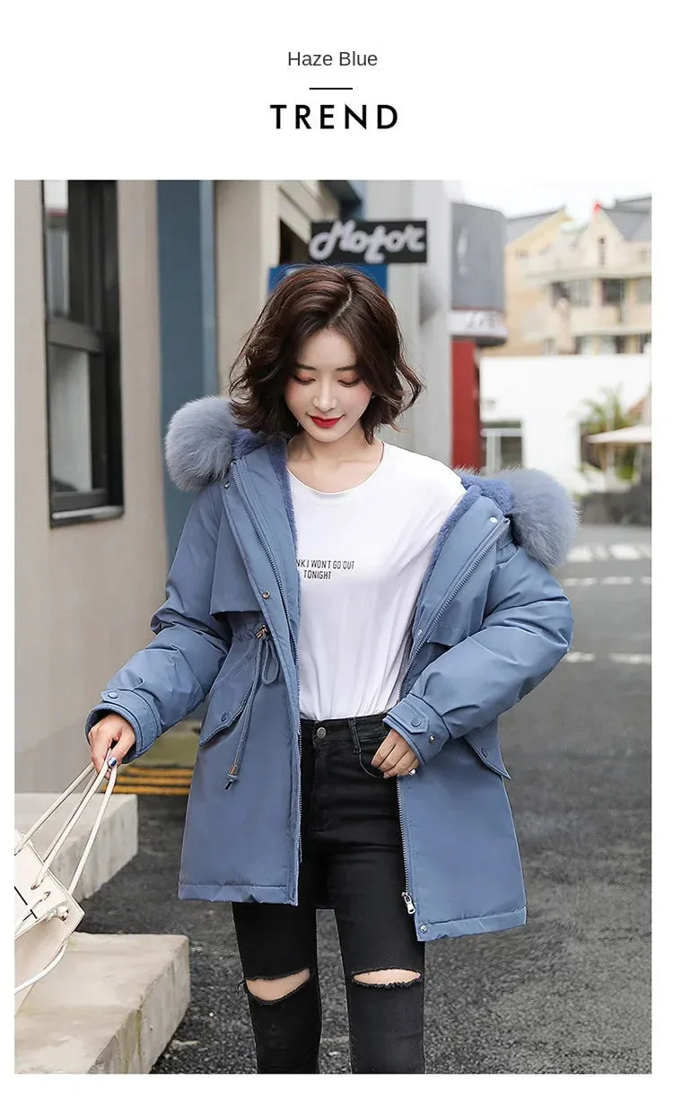 Women Parka Fashion Long Coat Wool Liner Hooded Parkas 2024 New Winter Jacket Slim with Fur Collar Warm Snow Wear Padded Clothes