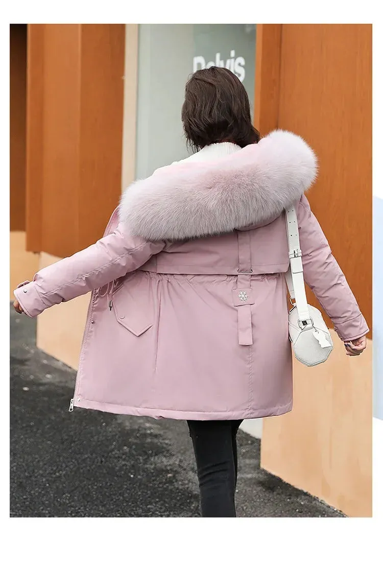 Women Parka Fashion Long Coat Wool Liner Hooded Parkas 2024 New Winter Jacket Slim with Fur Collar Warm Snow Wear Padded Clothes