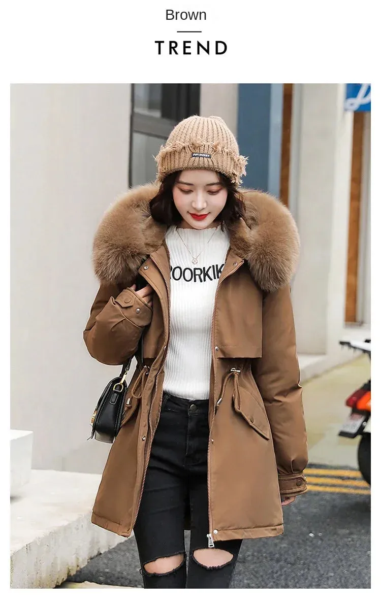 Women Parka Fashion Long Coat Wool Liner Hooded Parkas 2024 New Winter Jacket Slim with Fur Collar Warm Snow Wear Padded Clothes