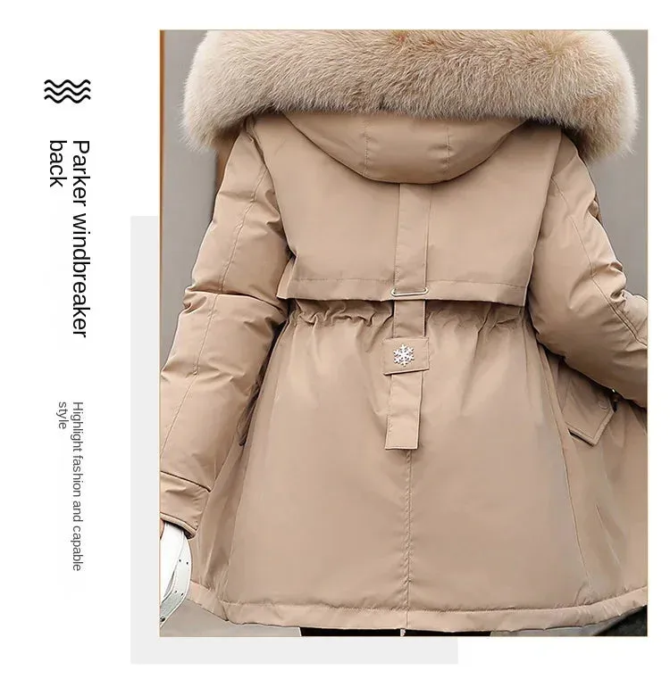 Women Parka Fashion Long Coat Wool Liner Hooded Parkas 2024 New Winter Jacket Slim with Fur Collar Warm Snow Wear Padded Clothes