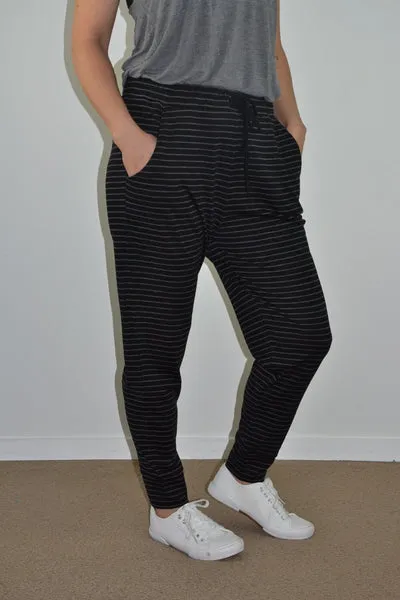 WOMEN'S 100% MERINO WOOL (210) JOGGER PANTS STRIPE BLACK/GREY