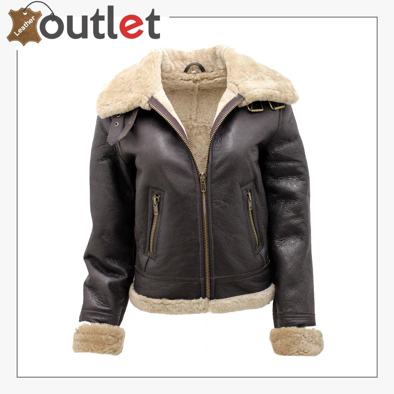 Women's Brown B3 WW2 Ginger Real Thick Sheepskin Leather Flying Jacket